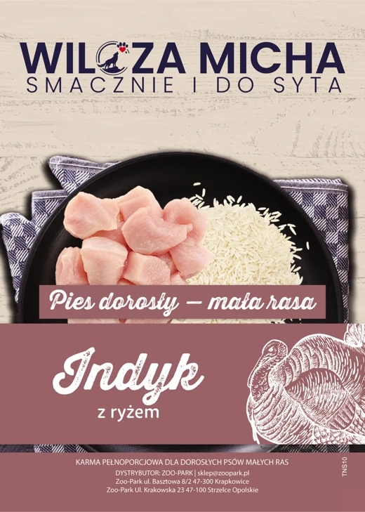 Etykieta Wilcza Micha: Indyk, Pies dorosły — mała rasa
