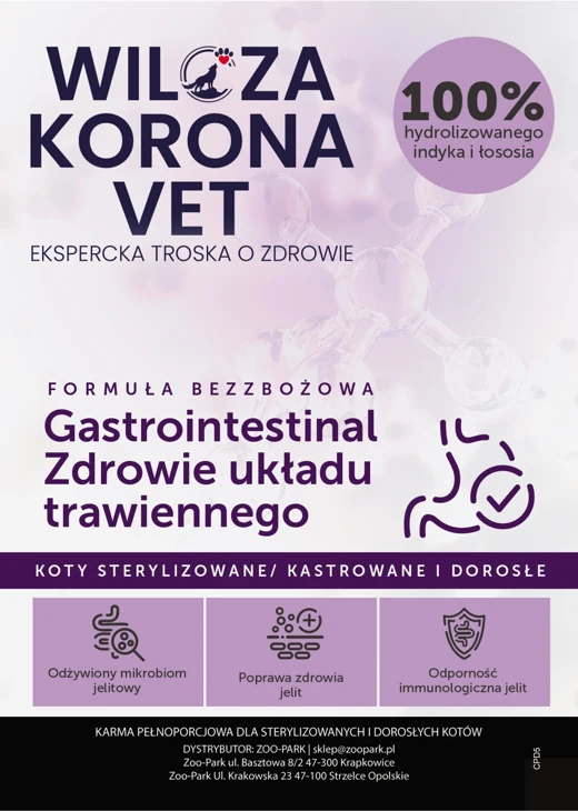 Etykieta Wilcza Korona VET: Gastrointestinal, Koty dorosłe, sterylizowane / kastrowane