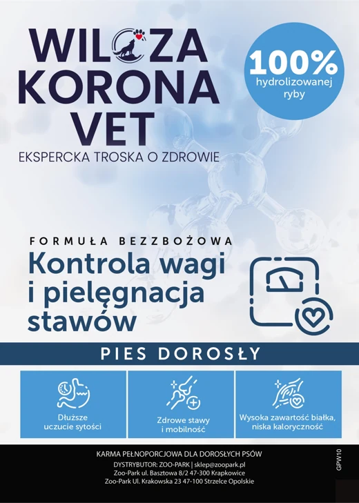 Etykieta Wilcza Korona VET: Kontrola wagi i pielęgnacja stawów, Pies dorosły
