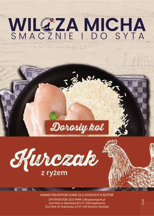 Etykieta Wilcza Micha: Kurczak, Dorosły kot